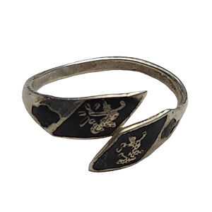Vtg Siam Silver Thai Dancers Enamel Adjustable Wrap Ring Size 7
